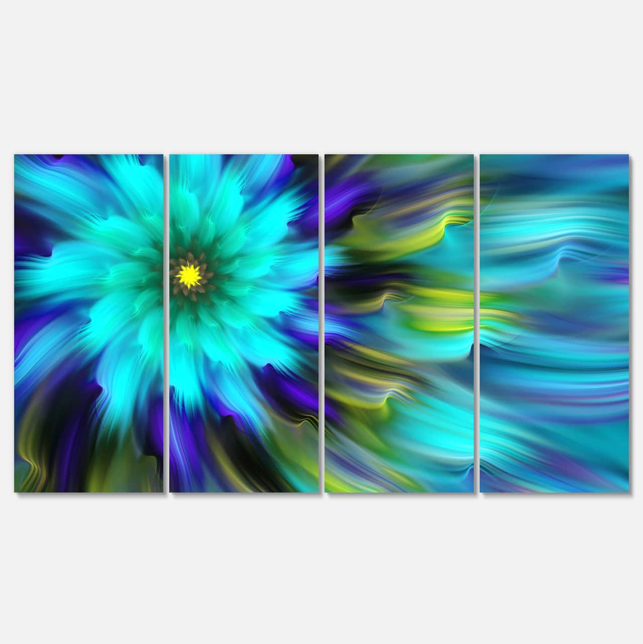 Designart - Massive Blue Green Fractal Flower - Floral Canvas Art Print